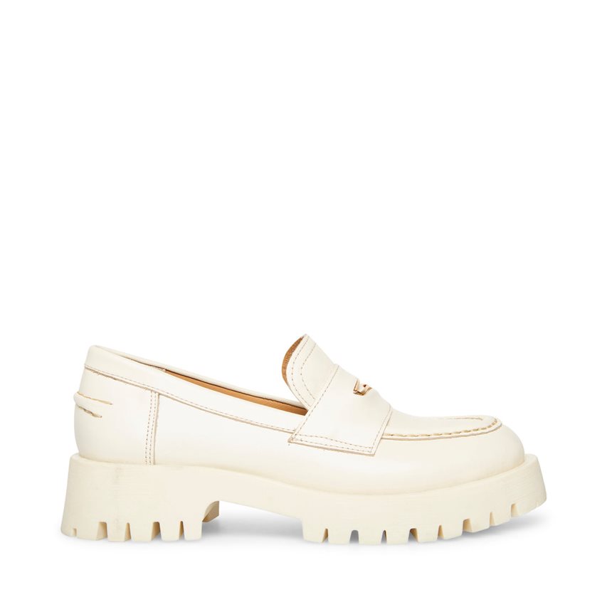 White Steve Madden Lawrence Leather Women\'s Loafers | PH 7614MZO